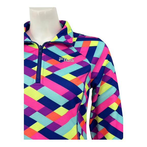Fila Sport Jacket Womens Small 1/4 Zip Pullover Top‎ Bright Multi Gym Activewear - Picture 2 of 8